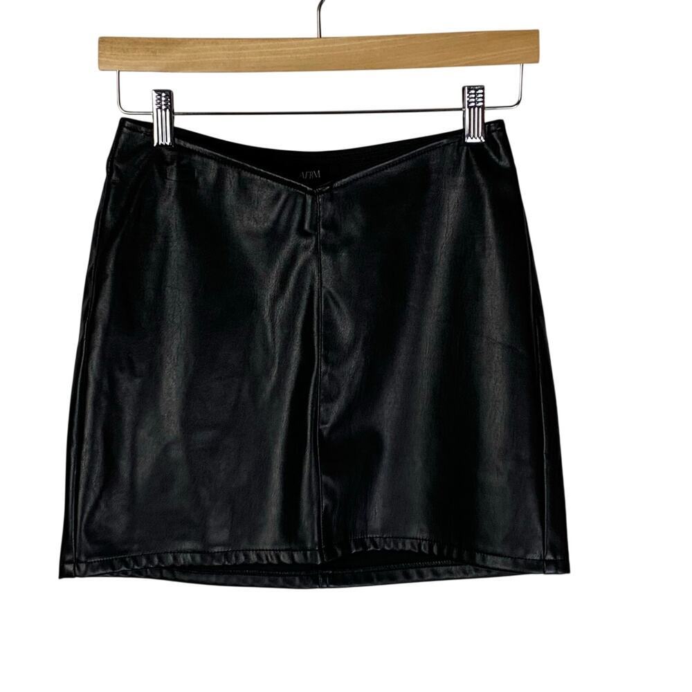 AFRM Black Faux Leather Mini Skirt S V Front Edgy Chic Sleek Night Out NWT